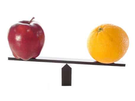 Image of apple and orange on a scale