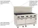 Vulcan Vulcan 60SC-10B Restaurant Gas Range, 60" W with 10 Burners and (1) Convection Oven & (1) Standard Oven - 358,000 BTU