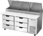 Beverage Air Beverage Air DPD67HC-6 67'' 6 Drawer Counter Height Refrigerated Pizza Prep Table