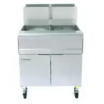 Frymaster Frymaster MJ240 (2) 40 lb. Frypots Gas Floor Fryer with Millivolt Thermostatic Controls and Built-In Filtration System, 120 Volts - 220,000 BTU