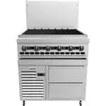 Vulcan Vulcan 36R-36CBP Restaurant Gas Range, with (1) 36" Charbroiler and Refrigerated Base with Drawers - 96,000 BTU